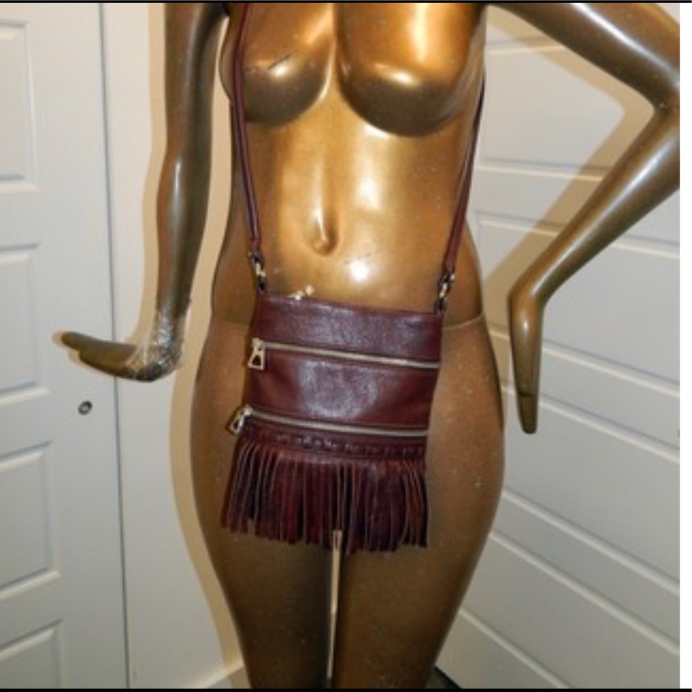 B Makowsky Red Fringe Crossbody